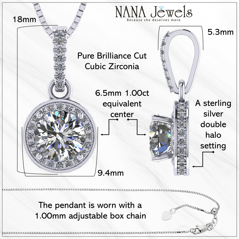 NANA Jewels Round Halo Simulated Aquamarine Pure Brilliance Zirconia Earrings & Necklace in Solid Sterling Silver
