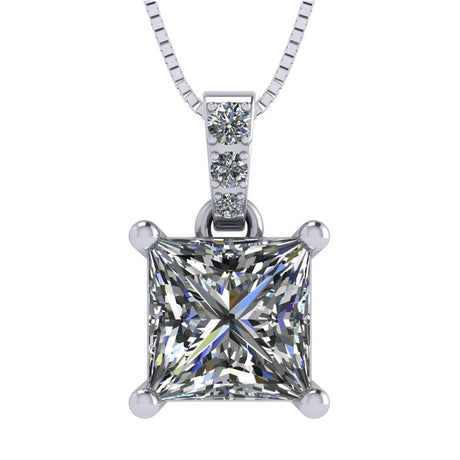 Princess Cut Solitaire Necklace, 4 Prong Sterling Silver w/Pure Brilliance Zirconia, 6.0mm, 7.0mm & 8.0mm