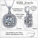 NANA Jewels Cushion Cut Halo CZ Simulated Diamond Solitaire Necklace Sterling Silver 8mm Zirconia Center Gemstone