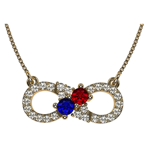 Central Diamond Center Infinity Couples 2 Stones Pendant w/His and Hers Pure Brilliance Simulated Birthstones & 18" Adj. Chain