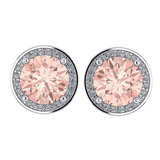 Simulated Morganite Pure Brilliance Zirconia Round Halo Stud Earrings in Solid Sterling Silver, Hypoallergenic
