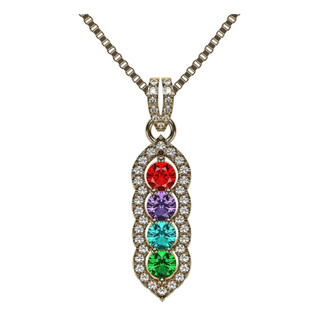 Halo Tower Mothers Birthstone Necklace w/ 3-6 Simulated Gemstones in Silver, 10K, or 14K Gold for Women