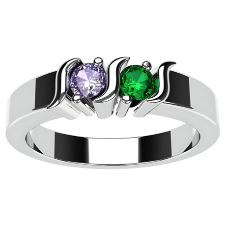 Central Diamond Center S-Bar Couples 2 Stone Ring w/ Simulated Birthstones, Sterling Silver, 10K, or 14K Gold