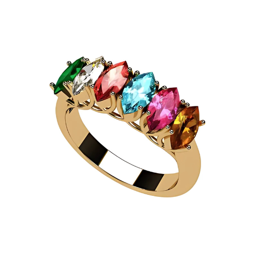 Central Diamond Center Marquise Cut Lucita Mothers Rings w/ 1 to 7 Simulated Birthstones in Sterling Silver, 10K or 14K Gold