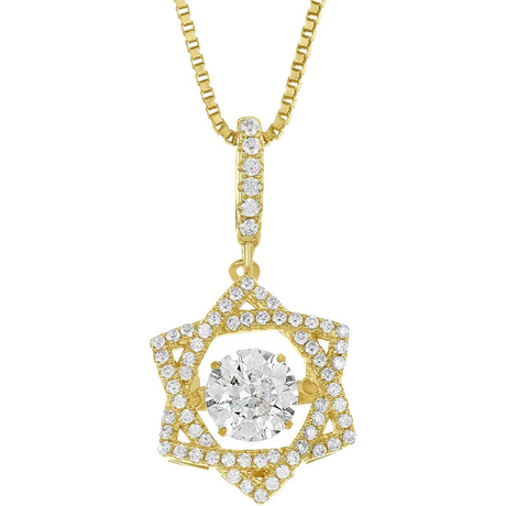 Star of David Dancing Gemstone Necklace in 925 Sterling Silver w/ Pure Brilliance Zirconia CZ