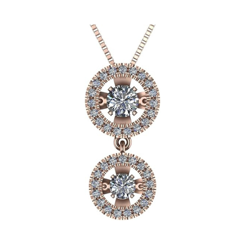 Central Diamond Center Round Double Halo Dancing Gemstone Necklace for Women in 925 Silver & Pure Brilliance Zirconia