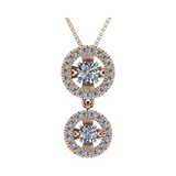Central Diamond Center Round Double Halo Dancing Gemstone Necklace for Women in 925 Silver & Pure Brilliance Zirconia