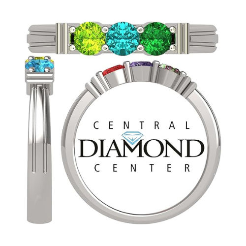Central Diamond Center Shared Prong Mothers Birthstone Family Ring w/ 1 to 6 Simulated Gemstones in Sterling Silver, 10K or 14K Gold