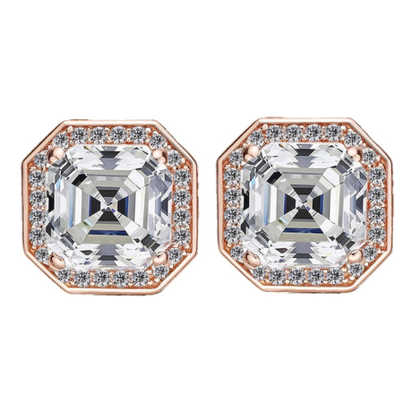 14K Solid Gold Post & Sterling Silver Asscher Cut Halo CZ Stud Earrings 0.80-4.00cttw Cubic Zirconia
