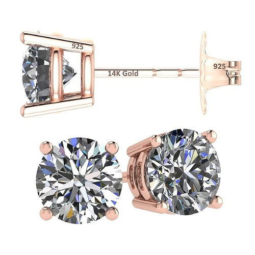 14K Solid Gold Post & Silver Simulated Diamond Stud Earrings-cubic zirconia earrings studs .30ct to 8.00ct