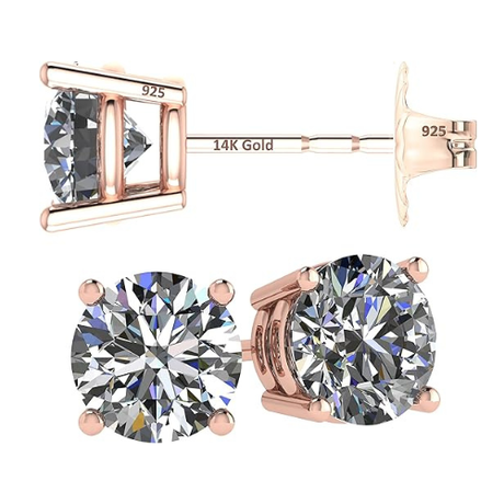 14K Solid Gold Post & Silver Simulated Diamond Stud Earrings-cubic zirconia earrings studs .30ct to 8.00ct