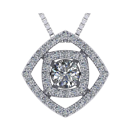 Central Diamond Center Double Square Dancing Gemstone Necklace for Women in Sterling Silver w/Pure Brilliance Zirconia
