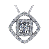 Central Diamond Center Double Square Dancing Gemstone Necklace for Women in Sterling Silver w/Pure Brilliance Zirconia