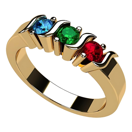 Central Diamond Center S-Bar Mothers Ring w/ 1 to 6 Simulated Birthstones in Sterling Silver/10k/14k Gold