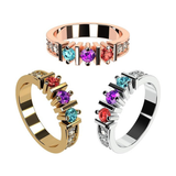 Central Diamond Center Straight Bar w/ Side CZs Mothers Ring with 1-6 Simulated Birthstones in Solid Sterling Silver, 10K or 14K Gold