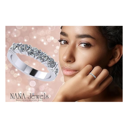 NANA Jewels Simulated Diamond Anniversary ring/wedding band-Shared Prong 5 Stone-1carat twt- Sterling Silver/10K/14k