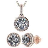 Central Diamond Center Halo Earring & Necklace Set, Solid Sterling Silver w/Pure Brilliance Zirconia - Hypoallergenic