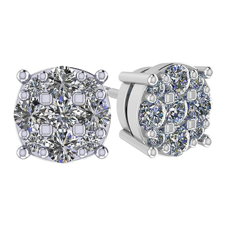Diamond Stud Earrings CVD Lab Grown Diamonds solid 14K post & Silver basket, 7 or 9 Stone Cluster