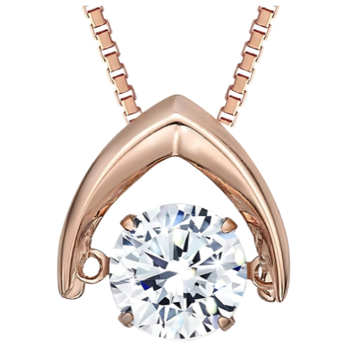 Central Diamond Center Omega Dancing Gemstone Necklace for Women in 925 Sterling Silver & Pure Brilliance Zirconia CZ