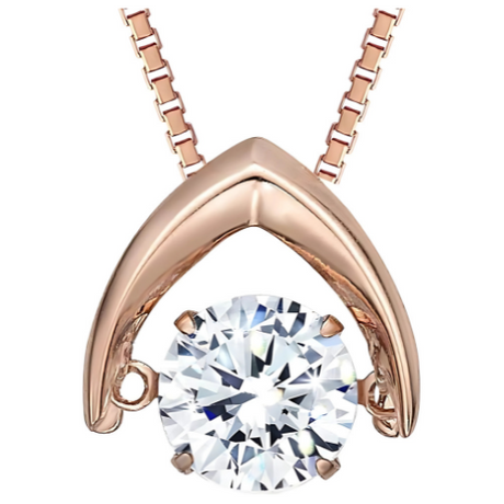 Central Diamond Center Omega Dancing Gemstone Necklace for Women in 925 Sterling Silver & Pure Brilliance Zirconia CZ