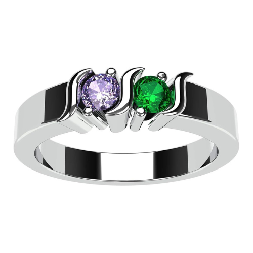 Central Diamond Center S-Bar Couples 2 Stone Ring w/ Simulated Birthstones, Sterling Silver, 10K, or 14K Gold