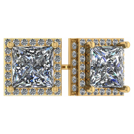 Princess Halo Earrings W/ Pure Brilliance Zirconia In Sterling Silver Mounting, Hypoallergenic