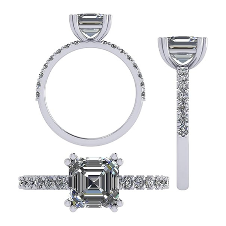 NANA Jewels 1.50ct-3.00ct Asscher Cut Solitaire Zirconia Engagement Ring W/Sides in Sterling Silver, 10K or 14K Gold