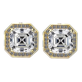 Asscher cut halo stud earring with a 14K solid gold post.