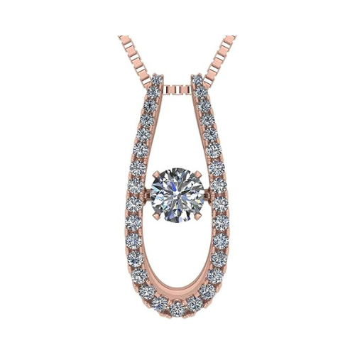 Central Diamond Center “U” Shape Dancing Gemstone Necklace for Women in 925 Sterling Silver w/Pure Brilliance Zirconia