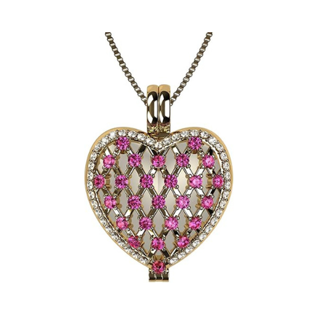 Central Diamond Center Heart of Hearts Birthstone Locket Necklace Pendant in Sterling Silver & Mother of Pearl