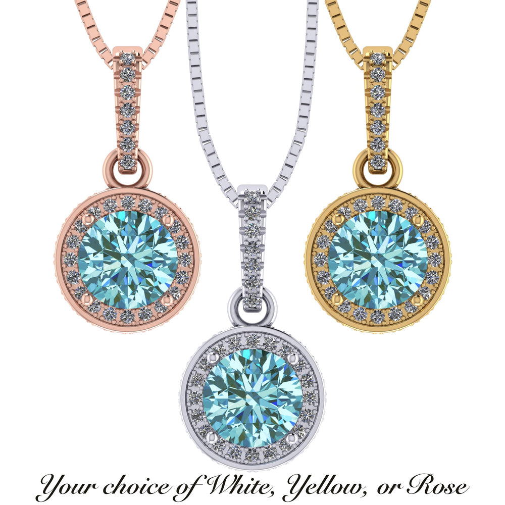NANA Jewels Round Halo Simulated Aquamarine Pure Brilliance Zirconia Earrings & Necklace in Solid Sterling Silver