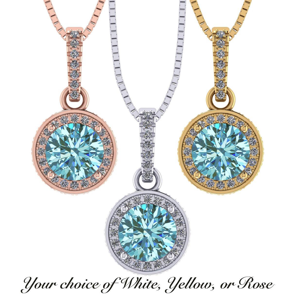 NANA Jewels Round Halo Simulated Aquamarine Pure Brilliance Zirconia Earrings & Necklace in Solid Sterling Silver
