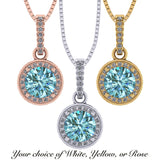 NANA Jewels Round Halo Simulated Aquamarine Pure Brilliance Zirconia Earrings & Necklace in Solid Sterling Silver