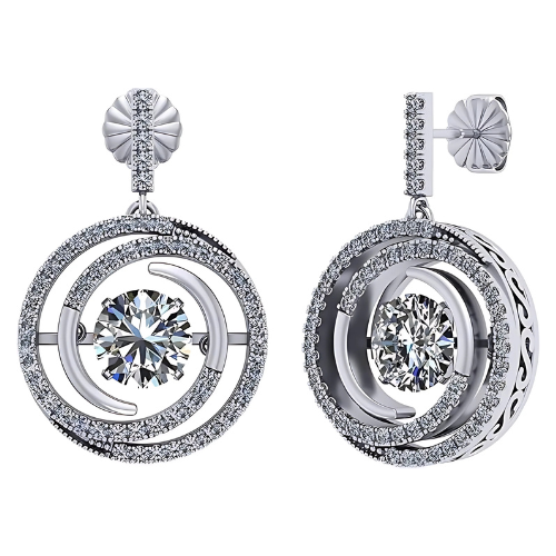 Central Diamond Center Circle Swirl Dancing Gemstone Dangle Earrings or Necklace in Sterling Silver w/Pure Brilliance Zirconia