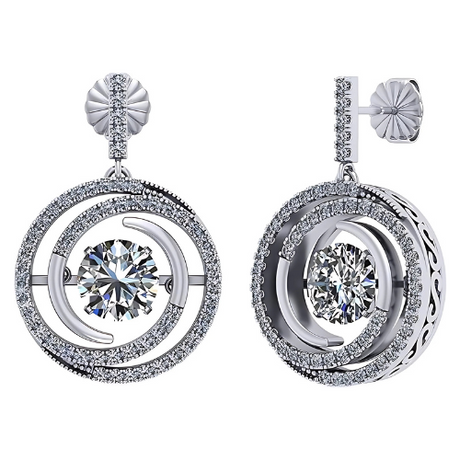 Central Diamond Center Circle Swirl Dancing Gemstone Dangle Earrings or Necklace in Sterling Silver w/Pure Brilliance Zirconia