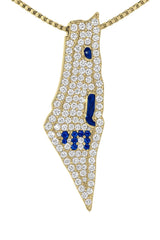 Central Diamond Center Israel Map Necklace/Pendant-Sterling Silver Am Israel Chai on Back Side-3D Map of Israel Large & Small