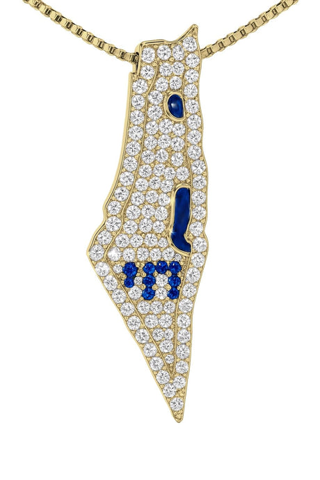 Central Diamond Center Israel Map Necklace/Pendant-Sterling Silver Am Israel Chai on Back Side-3D Map of Israel Large & Small