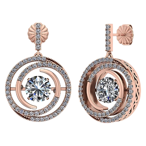Central Diamond Center Circle Swirl Dancing Gemstone Dangle Earrings or Necklace in Sterling Silver w/Pure Brilliance Zirconia