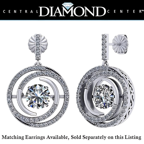 Central Diamond Center Circle Swirl Dancing Gemstone Dangle Earrings or Necklace in Sterling Silver w/Pure Brilliance Zirconia