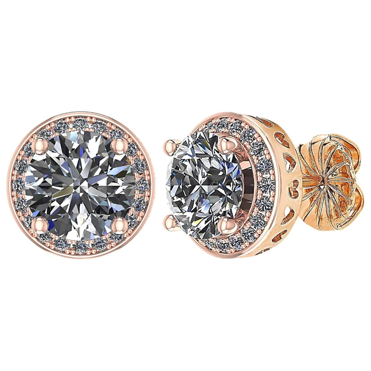 Round Halo Simulated Diamond Stud Earrings, 925 Sterling Silver & Hypoallergenic Post 2.50-3.00ctw CZ