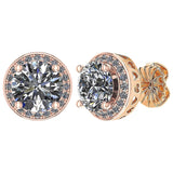Round Halo Simulated Diamond Stud Earrings, 925 Sterling Silver & Hypoallergenic Post 2.50-3.00ctw CZ