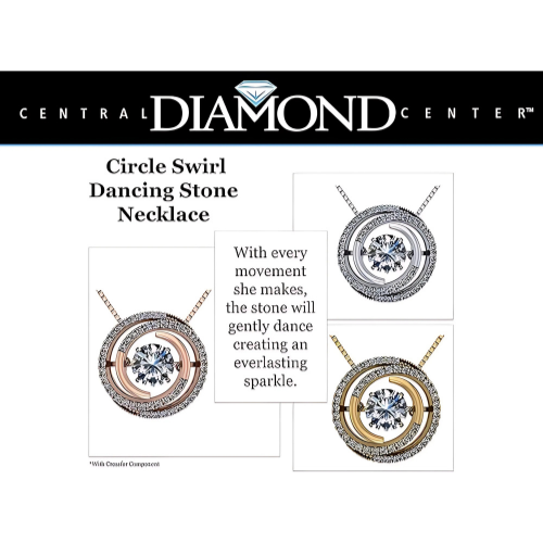 Central Diamond Center Circle Swirl Dancing Gemstone Dangle Earrings or Necklace in Sterling Silver w/Pure Brilliance Zirconia