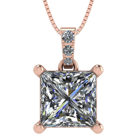 Princess Cut Solitaire Necklace, 4 Prong Sterling Silver w/Pure Brilliance Zirconia, 6.0mm, 7.0mm & 8.0mm