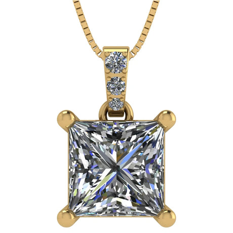 Princess Cut Solitaire Necklace, 4 Prong Sterling Silver w/Pure Brilliance Zirconia, 6.0mm, 7.0mm & 8.0mm
