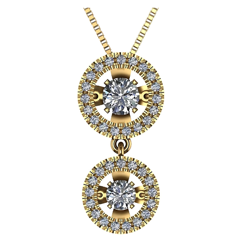 Close-up of the "dancing" gemstone in double halo.