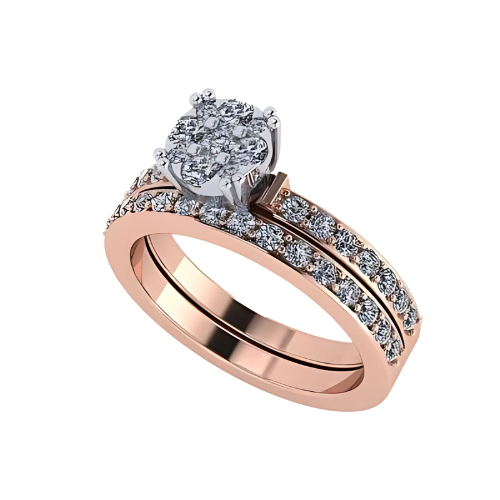 Lab Created CVD Diamond Cluster Center Wedding Bridal Set 10kt Gold