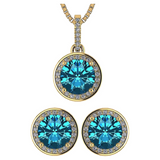 Central Diamond Center Round Halo Earring & Necklace Set w/ 6.5mm Simulated Birthstones in 925 Sterling Silver, Hypoallergenic