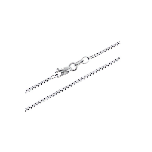 Close-up of a sterling silver box chain, rose gold plated.