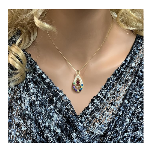 Yours Infinity Mother & Child Birthstone Necklace w/ 1 to 12 Stones in Silver, 10K, or 14K Gold