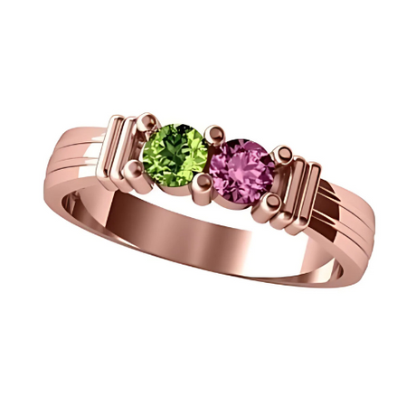 Central Diamond Center Shared Prong Couples 2 Stone Ring w/Simulated Birthstones in Sterling Silver, 10K or 14K Gold